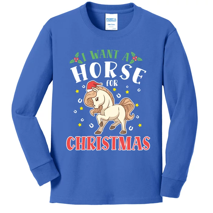 I Want A Horse For Christmas Donkey Horse Riding Gift Kids Long Sleeve Shirt