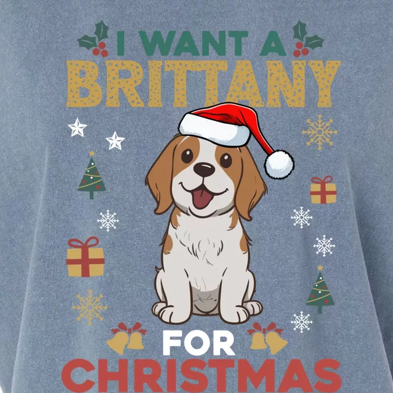 I Want A Brittany For Christmas Cute Dog Lover Pajama Xmas Gift Garment-Dyed Women's Muscle Tee