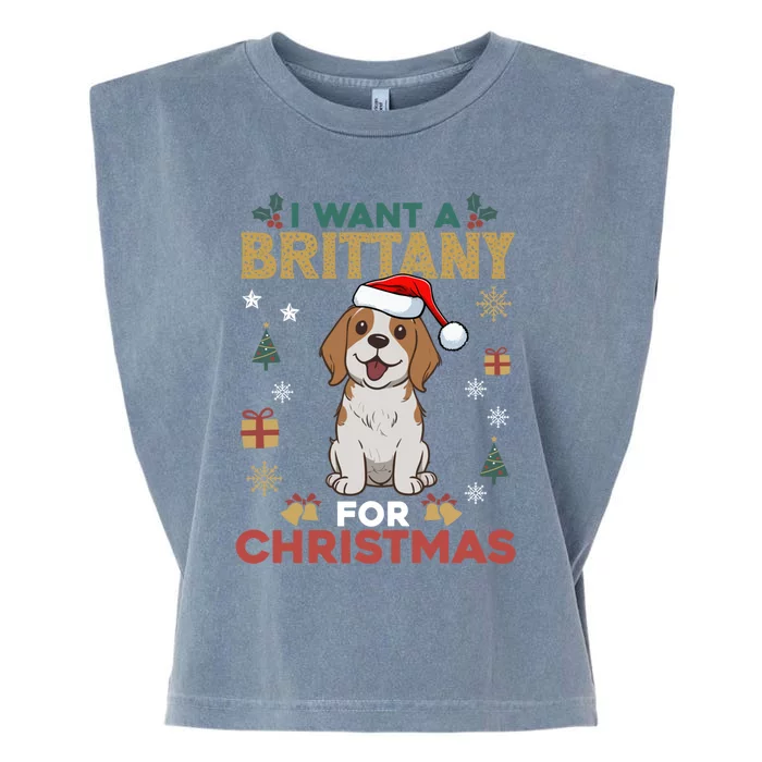 I Want A Brittany For Christmas Cute Dog Lover Pajama Xmas Gift Garment-Dyed Women's Muscle Tee