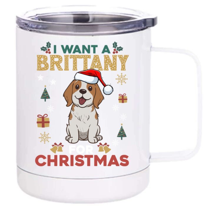 I Want A Brittany For Christmas Cute Dog Lover Pajama Xmas Gift Front & Back 12oz Stainless Steel Tumbler Cup