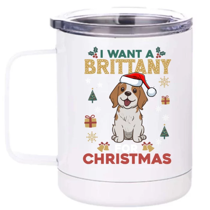 I Want A Brittany For Christmas Cute Dog Lover Pajama Xmas Gift Front & Back 12oz Stainless Steel Tumbler Cup