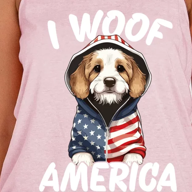 I Woof America Funny Gift Women's Knotted Racerback Tank