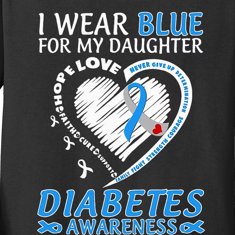 I Wear Blue For My Daughter Diabetes Awareness Blue Ribbon Kids Long Sleeve Shirt