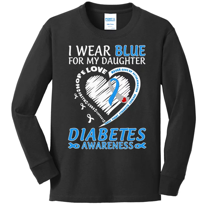 I Wear Blue For My Daughter Diabetes Awareness Blue Ribbon Kids Long Sleeve Shirt