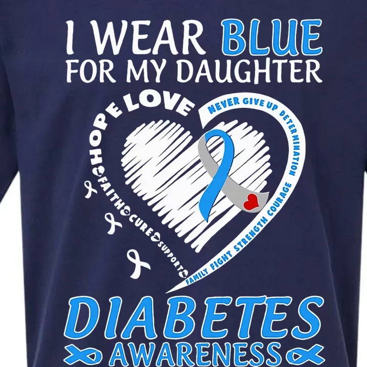 I Wear Blue For My Daughter Diabetes Awareness Blue Ribbon Sueded Cloud Jersey T-Shirt