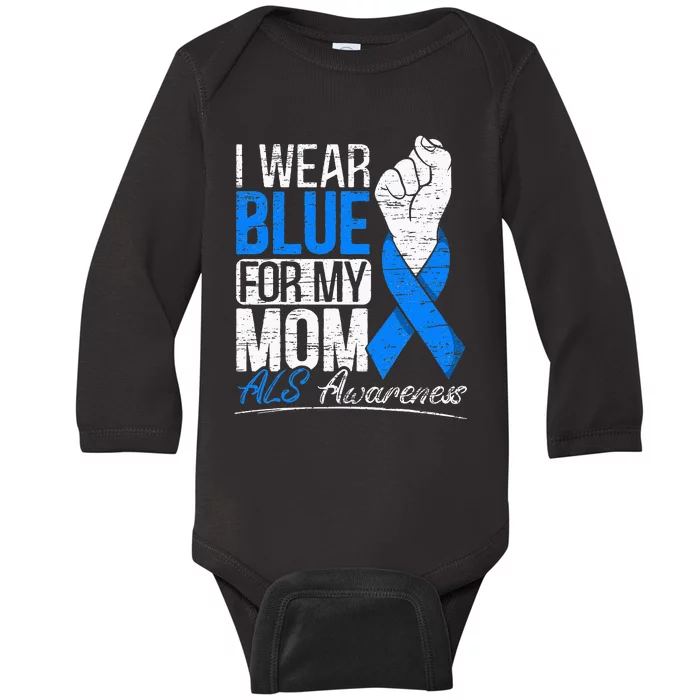 I Wear Blue For My Dad ALS Awareness Supporter Warrior Baby Long Sleeve Bodysuit