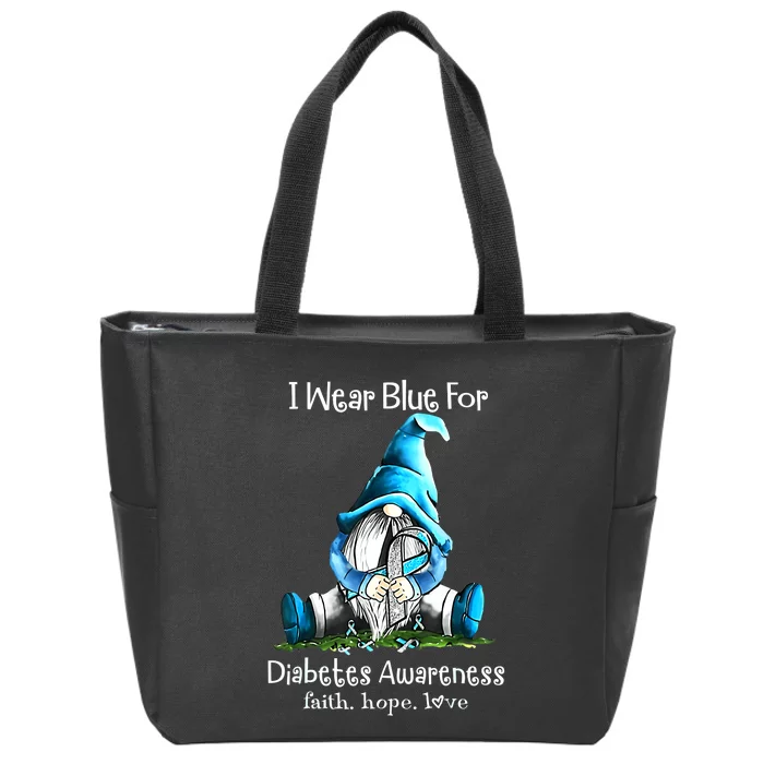 I Wear Blue For Diabetes Awareness Gnome Blue Ribbon Zip Tote Bag