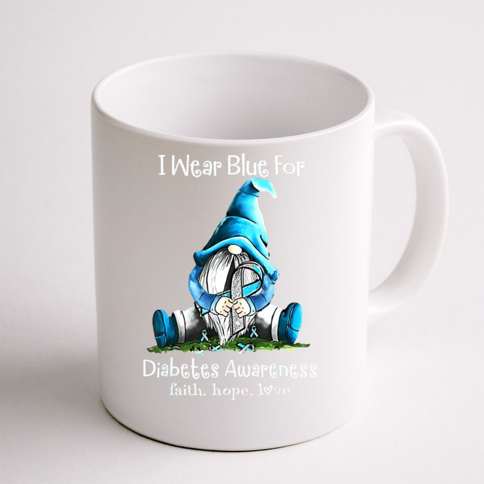 I Wear Blue For Diabetes Awareness Gnome Blue Ribbon Front & Back Coffee Mug