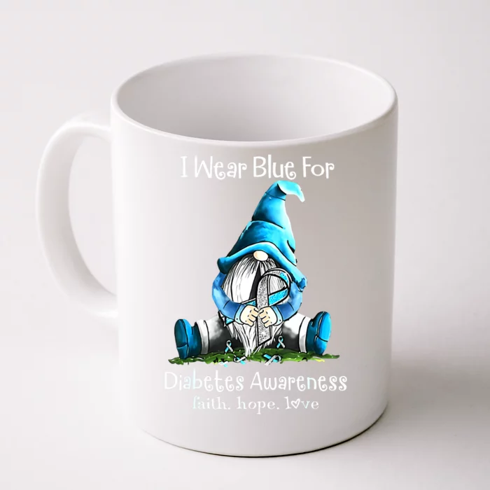 I Wear Blue For Diabetes Awareness Gnome Blue Ribbon Front & Back Coffee Mug