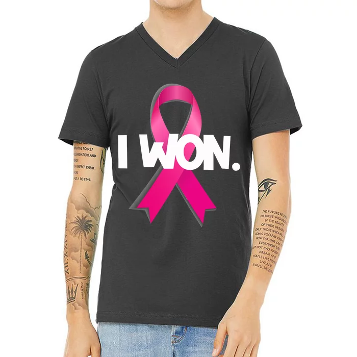 I Won Breast Cancer Awareness Survivor V-Neck T-Shirt