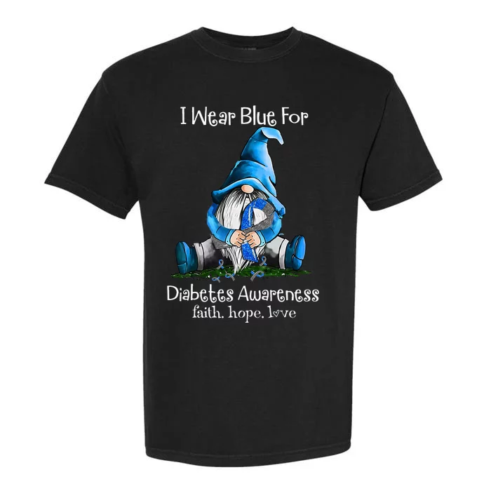 I Wear Blue For Diabetes Awareness Gnome Garment-Dyed Heavyweight T-Shirt