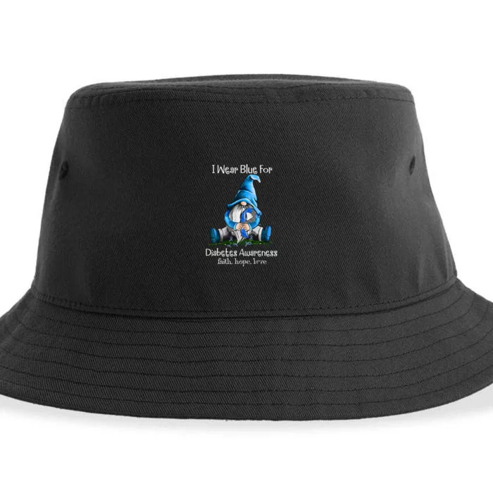 I Wear Blue For Diabetes Awareness Gnome Sustainable Bucket Hat