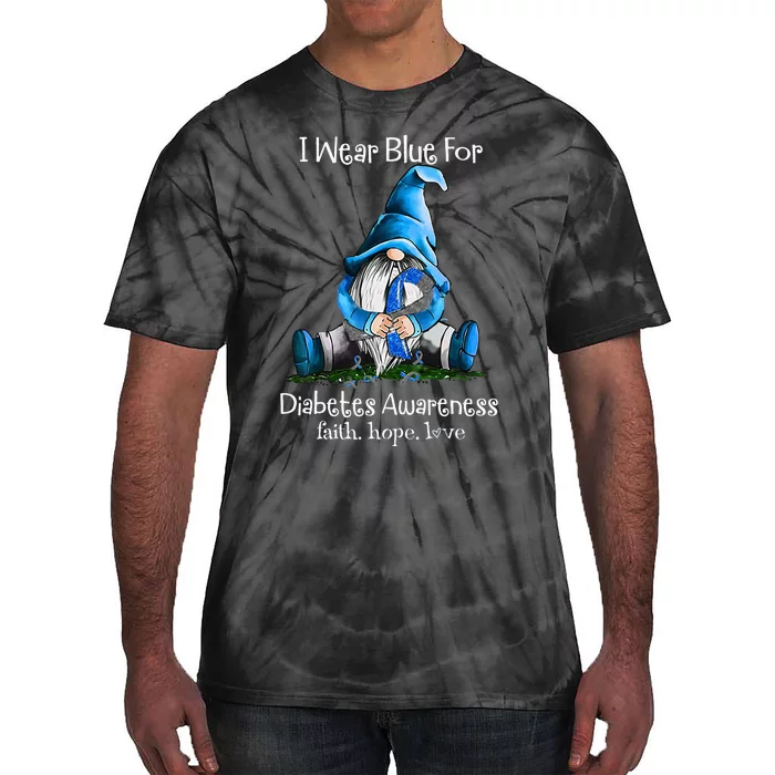 I Wear Blue For Diabetes Awareness Gnome Tie-Dye T-Shirt