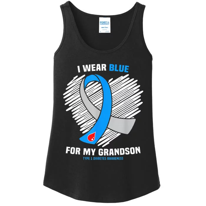 I Wear Blue For My Grandson Type 1 Diabetes Awareness Ladies Essential Tank