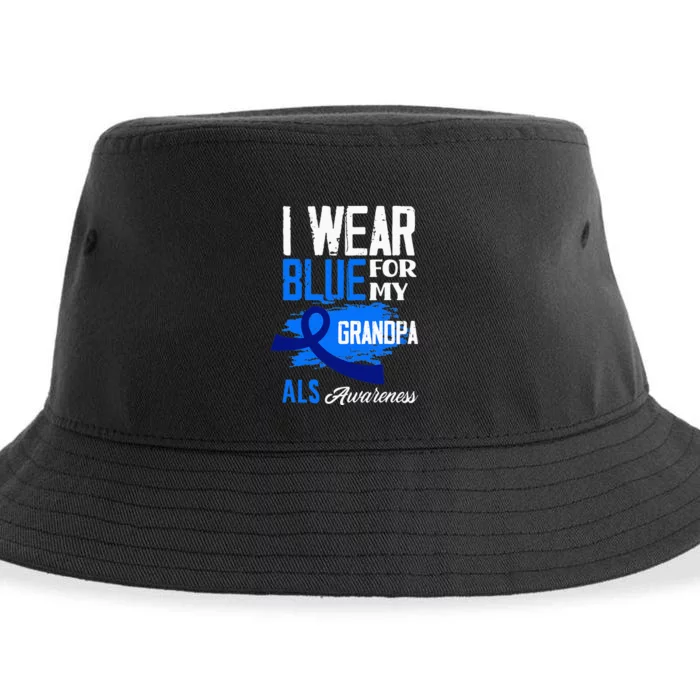 I Wear Blue For My Grandpa Support ALS Awareness Sustainable Bucket Hat