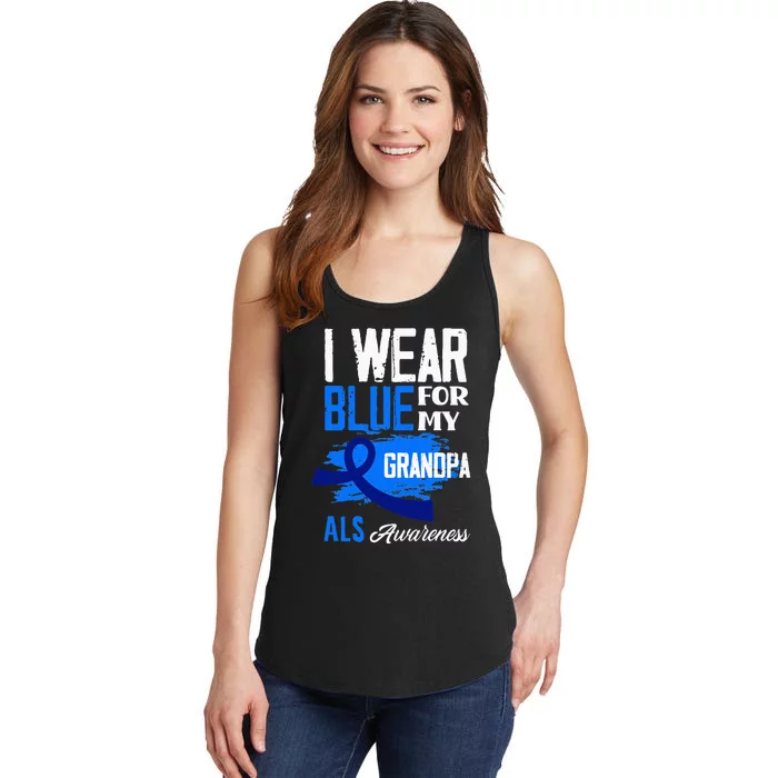 I Wear Blue For My Grandpa Support ALS Awareness Ladies Essential Tank