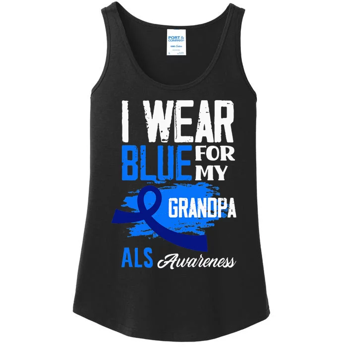 I Wear Blue For My Grandpa Support ALS Awareness Ladies Essential Tank