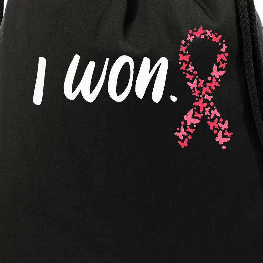 I Won Breast Cancer Awareness Support Pink Ribbon Survivor Drawstring Bag