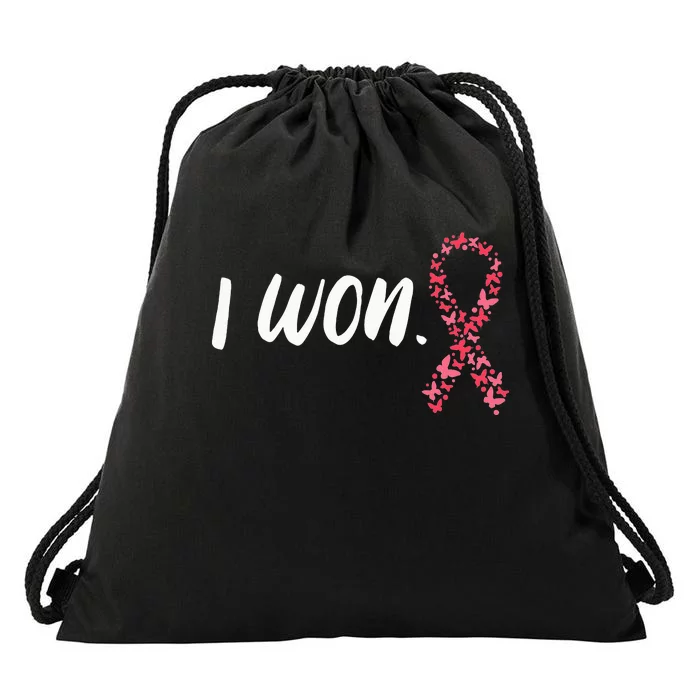 I Won Breast Cancer Awareness Support Pink Ribbon Survivor Drawstring Bag