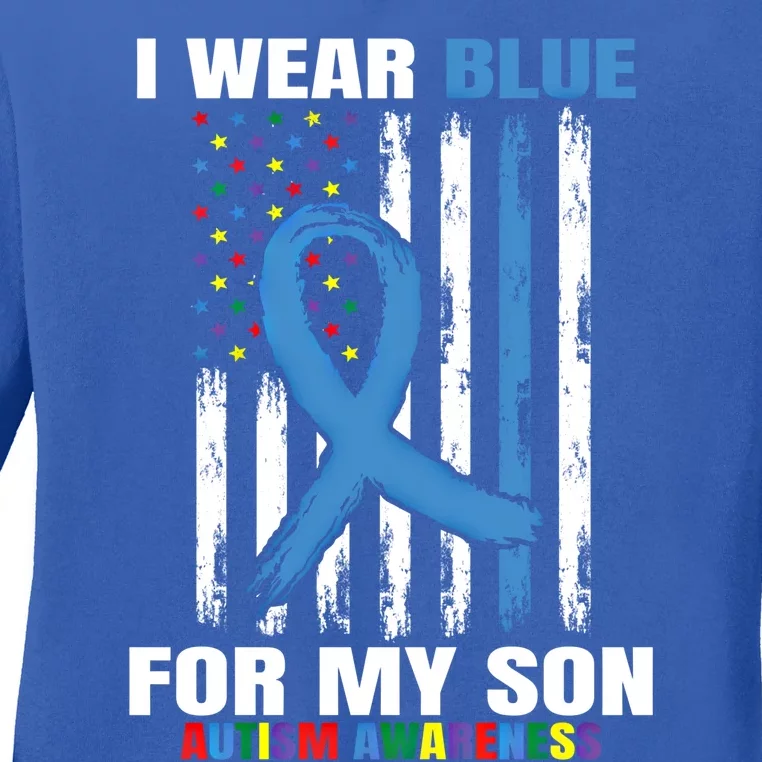 I Wear Blue For My Son Autism Awareness American Flag Design Cute Gift Ladies Long Sleeve Shirt