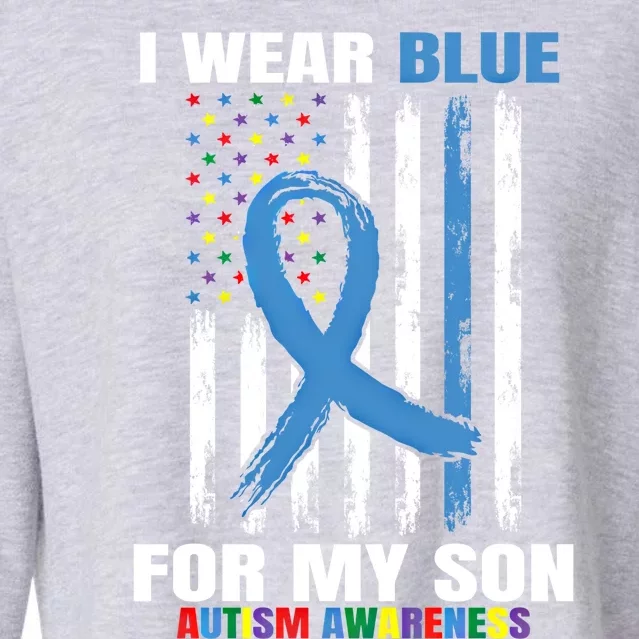 I Wear Blue For My Son Autism Awareness American Flag Design Cute Gift Cropped Pullover Crew