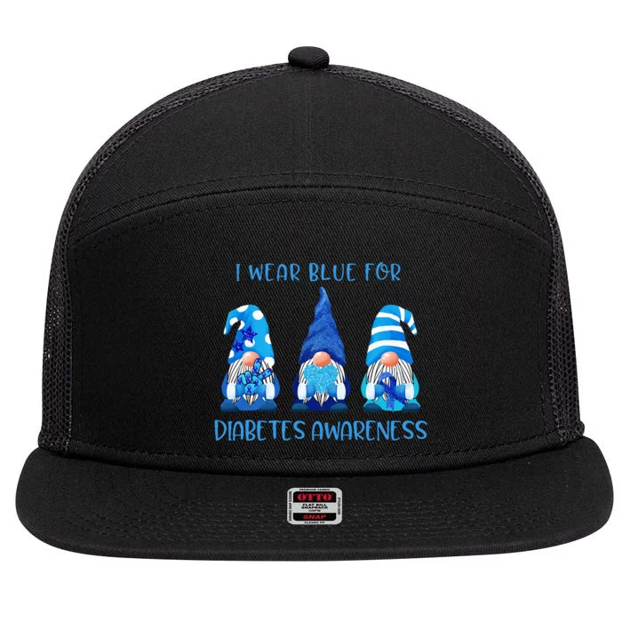 I Wear Blue For Diabetes Awareness Gnomes Peace Love Cure 7 Panel Mesh Trucker Snapback Hat