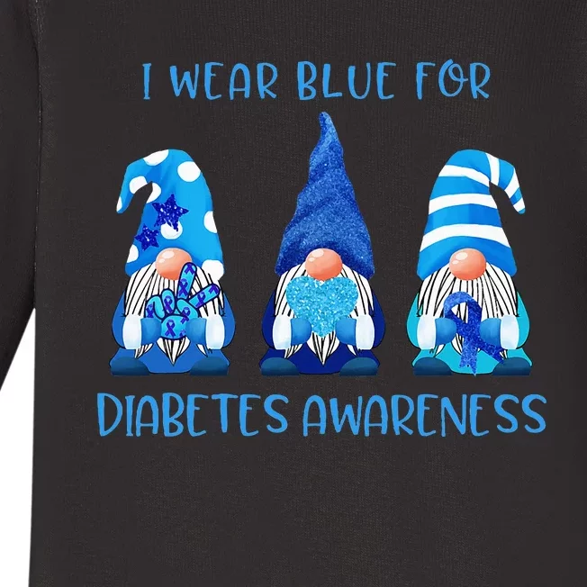 I Wear Blue For Diabetes Awareness Gnomes Peace Love Cure Baby Long Sleeve Bodysuit