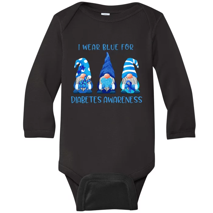 I Wear Blue For Diabetes Awareness Gnomes Peace Love Cure Baby Long Sleeve Bodysuit