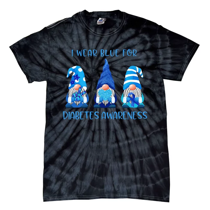 I Wear Blue For Diabetes Awareness Gnomes Peace Love Cure Tie-Dye T-Shirt