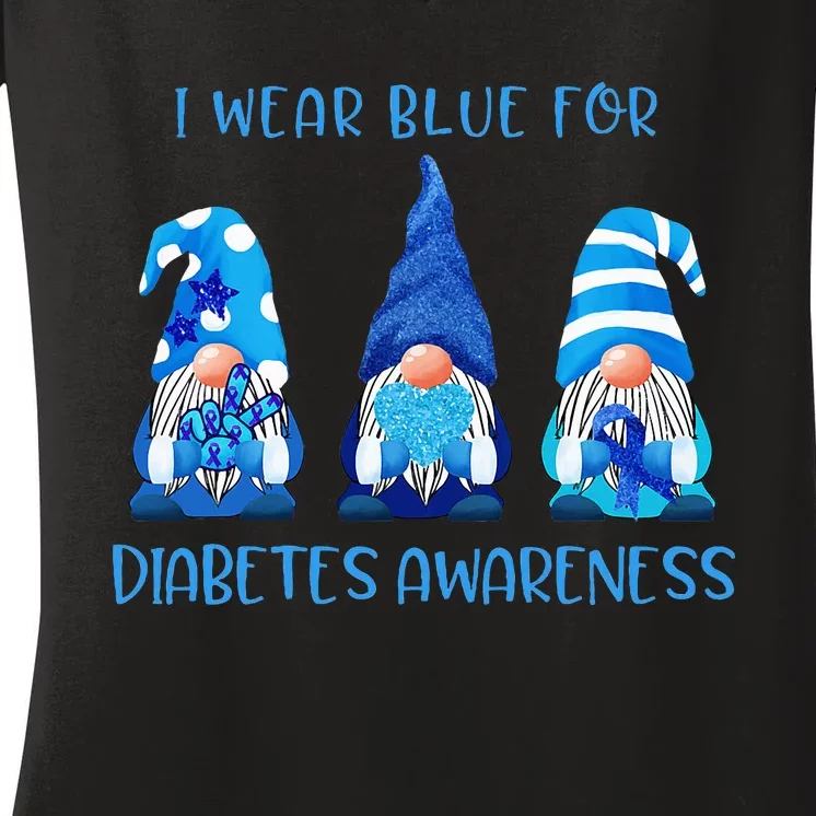 I Wear Blue For Diabetes Awareness Gnomes Peace Love Cure Women's V-Neck T-Shirt