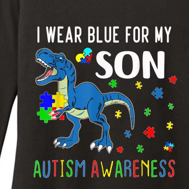 I Wear Blue For My Son Autism Awareness Dinosaur T-rex Womens CVC Long Sleeve Shirt