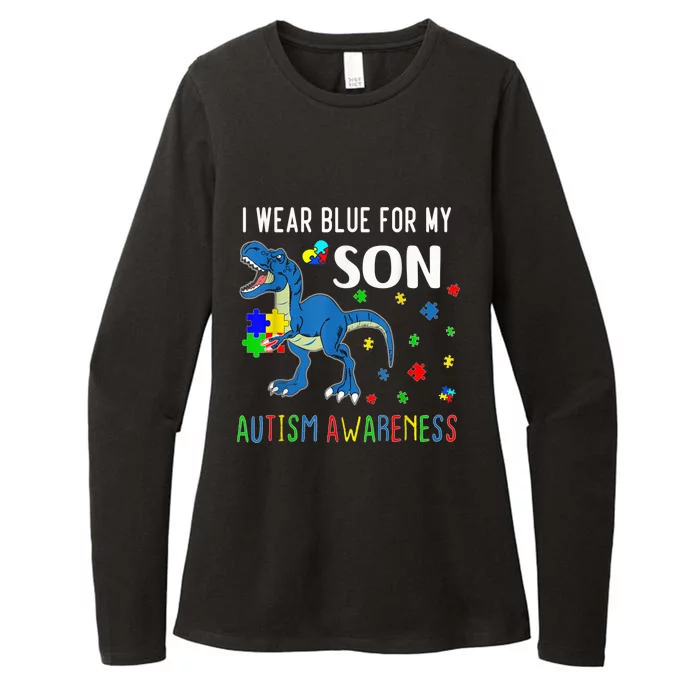 I Wear Blue For My Son Autism Awareness Dinosaur T-rex Womens CVC Long Sleeve Shirt