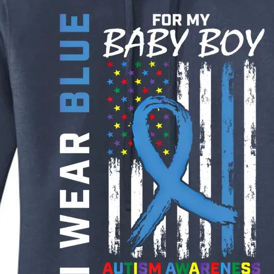 I Wear Blue For My Son Autism Awareness American Flag Funny Gift Cool Gift Women's Pullover Hoodie