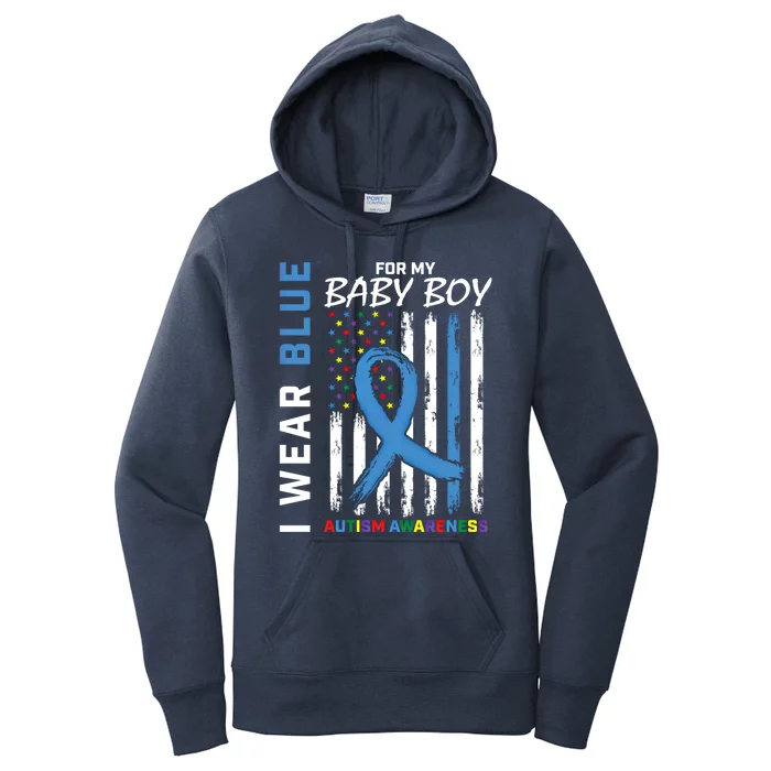 I Wear Blue For My Son Autism Awareness American Flag Funny Gift Cool Gift Women's Pullover Hoodie