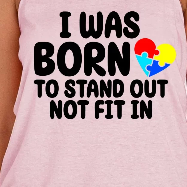 I Was Born To Stand Out Not Fit In Autism Awareness Women's Knotted Racerback Tank