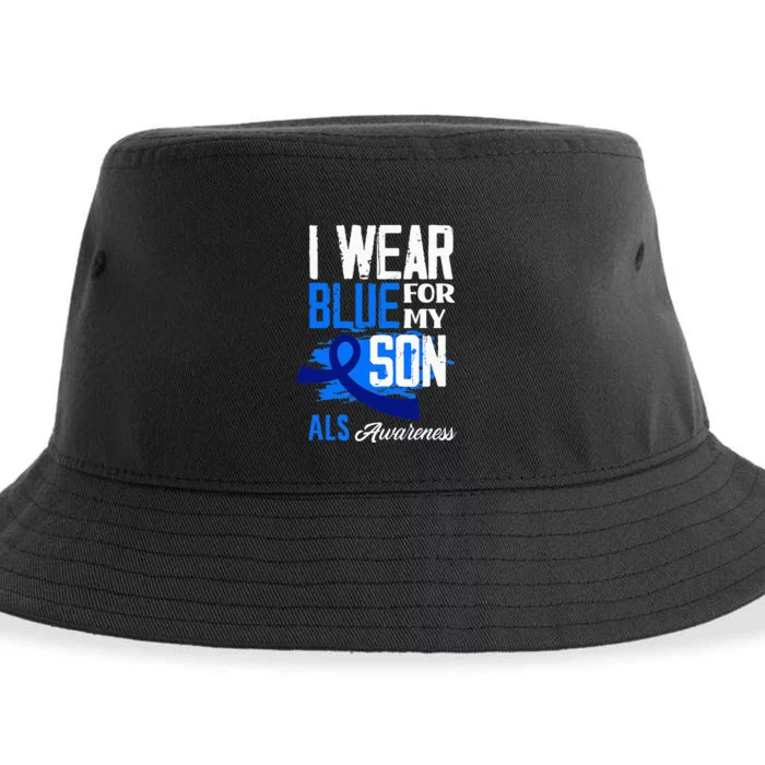 I Wear Blue For My Son Support ALS Awareness Sustainable Bucket Hat