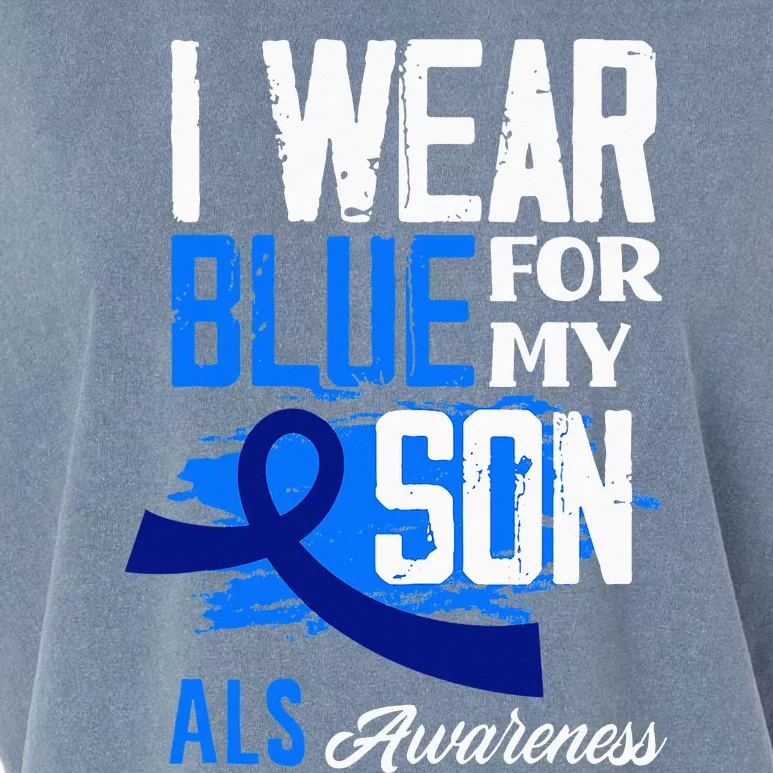 I Wear Blue For My Son Support ALS Awareness Garment-Dyed Women's Muscle Tee