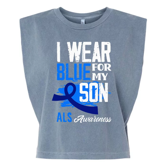 I Wear Blue For My Son Support ALS Awareness Garment-Dyed Women's Muscle Tee