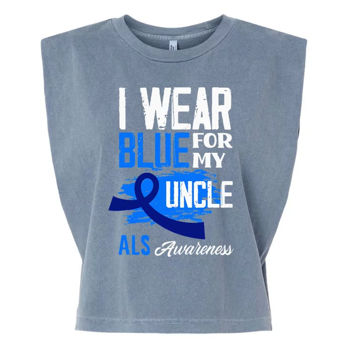 I Wear Blue For My Uncle Support ALS Awareness Garment-Dyed Women's Muscle Tee