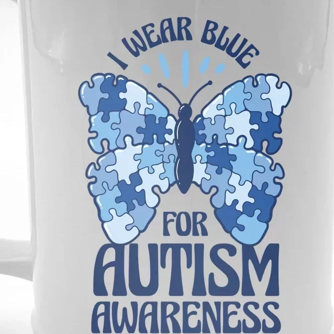 I Wear Blue Utism Awareness Quote Proud Autistic Pride Cute Gift Front & Back Beer Stein