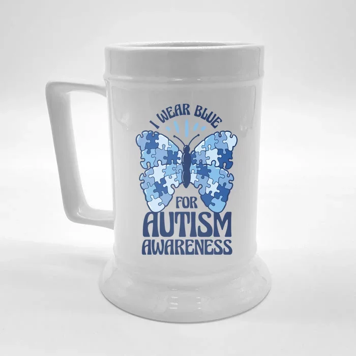 I Wear Blue Utism Awareness Quote Proud Autistic Pride Cute Gift Front & Back Beer Stein