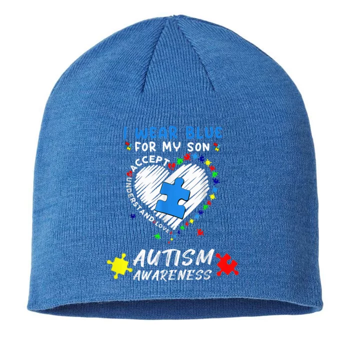 I Wear Blue For My Son Autism Awareness Month 8 1/2in Sustainable Knit Beanie