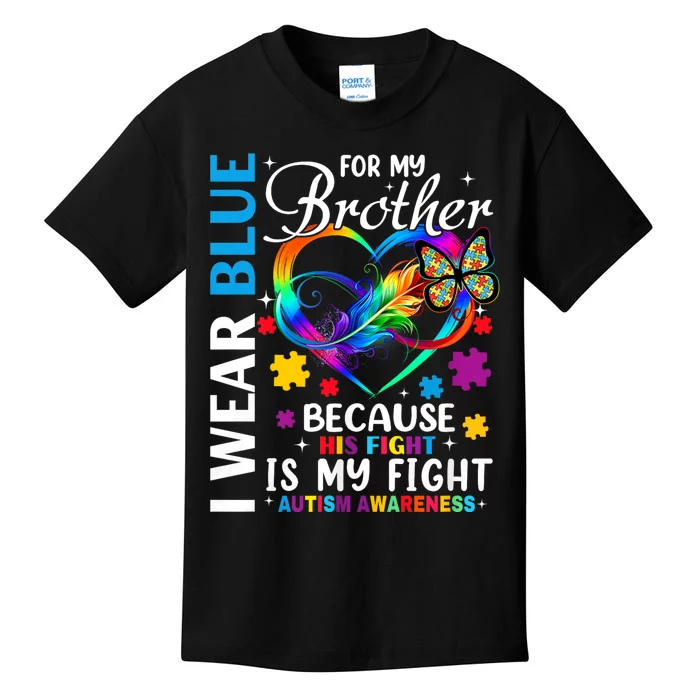 I Wear Blue For My Brother Autism Awareness Kids T-Shirt