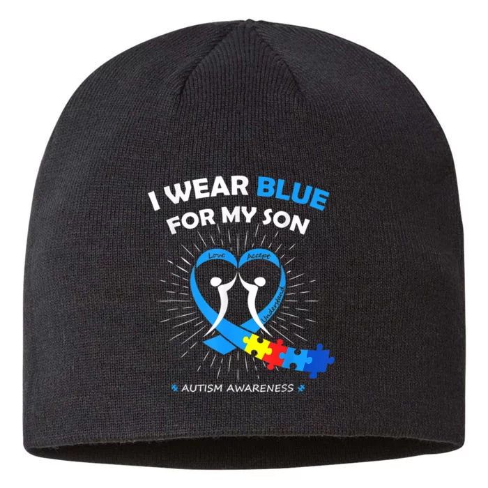 I Wear Blue For My Son Heart Support Autism Awareness Month 8 1/2in Sustainable Knit Beanie