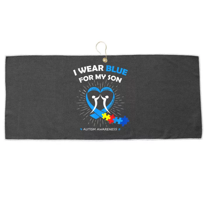 I Wear Blue For My Son Heart Support Autism Awareness Month Large Microfiber Waffle Golf Towel