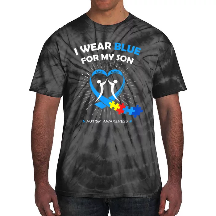 I Wear Blue For My Son Heart Support Autism Awareness Month Tie-Dye T-Shirt