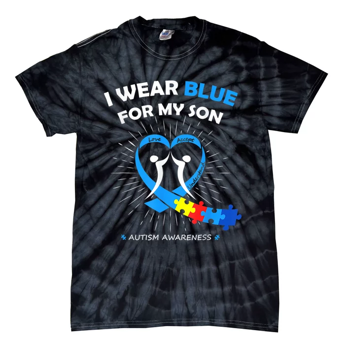 I Wear Blue For My Son Heart Support Autism Awareness Month Tie-Dye T-Shirt