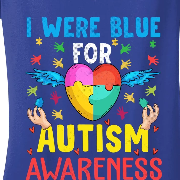 I Wear Blue Utism Awareness Month Autism Mom Gift Women's V-Neck T-Shirt