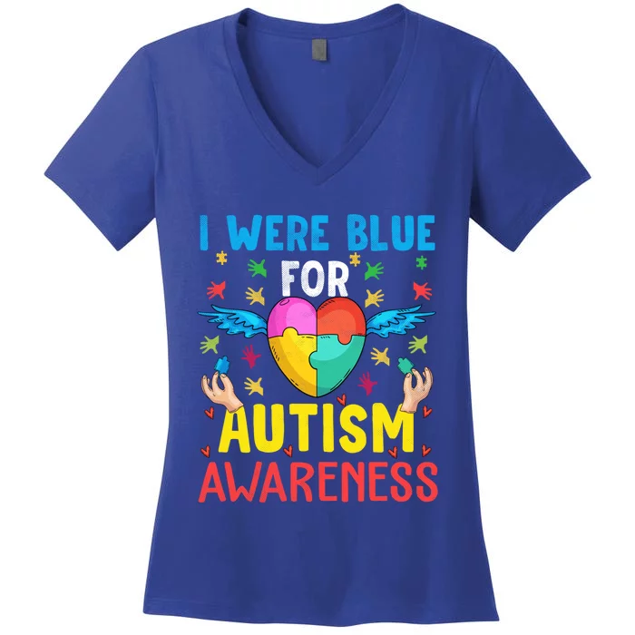 I Wear Blue Utism Awareness Month Autism Mom Gift Women's V-Neck T-Shirt