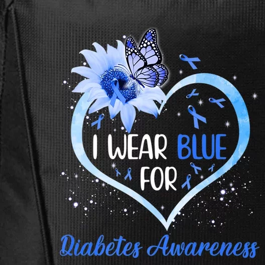 I Wear Blue For Diabetes Awareness Butterfly Flower Ribbon Premium City Backpack